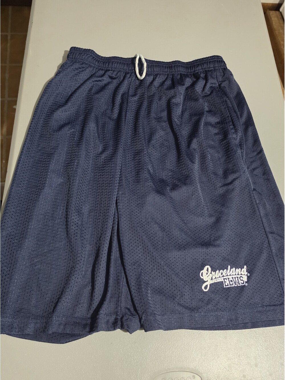 Vintage Elvis Presley Graceland Mesh Athletic Shorts Navy Large Cotton